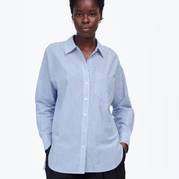 Madewell Poplin Side-Panel Shirt
Double Weave Blue and White Stripe
Size Large - Picture 3 of 6